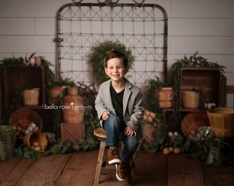 White Hen House - Photography Printed Backdrop- Fabric Backdrop- Polypaper Backdrop- Easter- Modern- Rustic