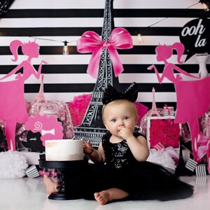 Erin in Paris - Wrinkle Free Fabric - Photography Printed Backdrop- Fabric Backdrop- Polypaper Backdrop- Eiffel Tower- Shopping- Girl-Cake
