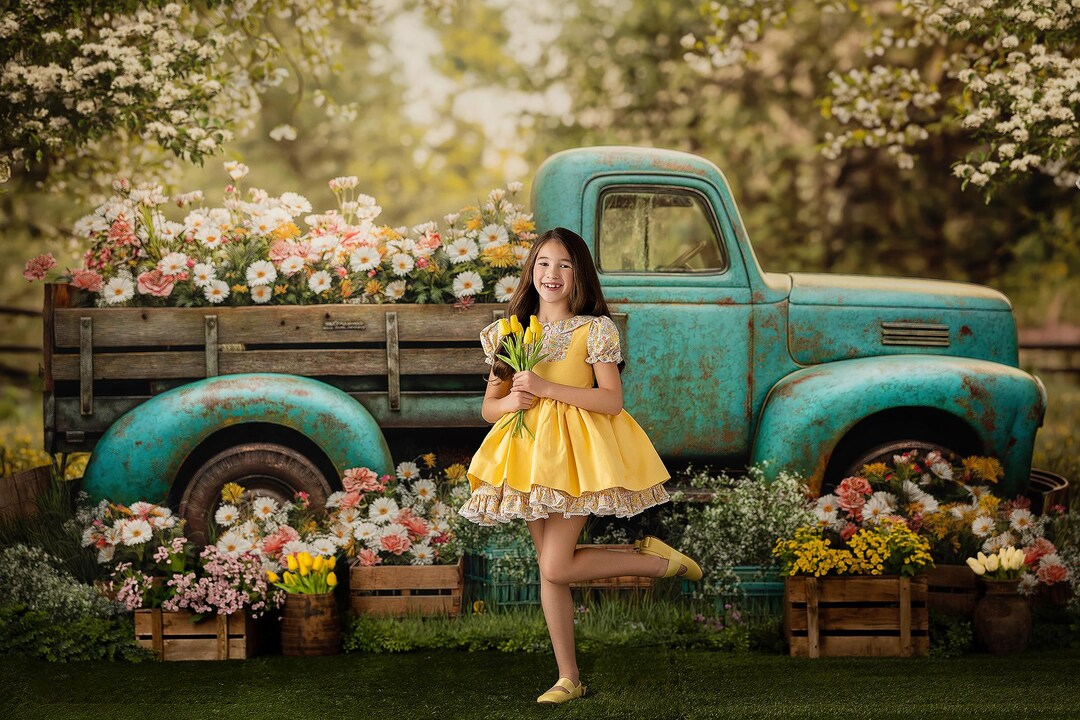 Fresh Flowers Truck Photography Printed Backdrop - Fabric Backdrop
