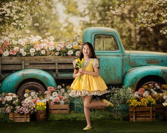 Fresh Flowers Truck Photography Printed Backdrop - Fabric Backdrop