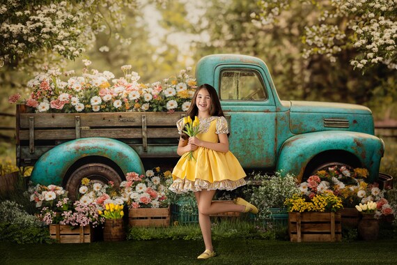 Fresh Flowers Truck Photography Printed Backdrop - Fabric Backdrop