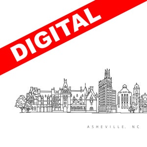 DIGITAL Asheville line drawing, Asheville skyline drawing, Asheville NC, Asheville North Carolina drawing, North Carolina print, Asheville