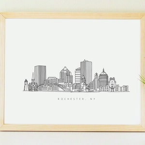 Rochester NY Print, Downtown Rochester Skyline Poster, Genesee River, Rochester Gift, Rochester Art, Rochester New York, Rochester drawing