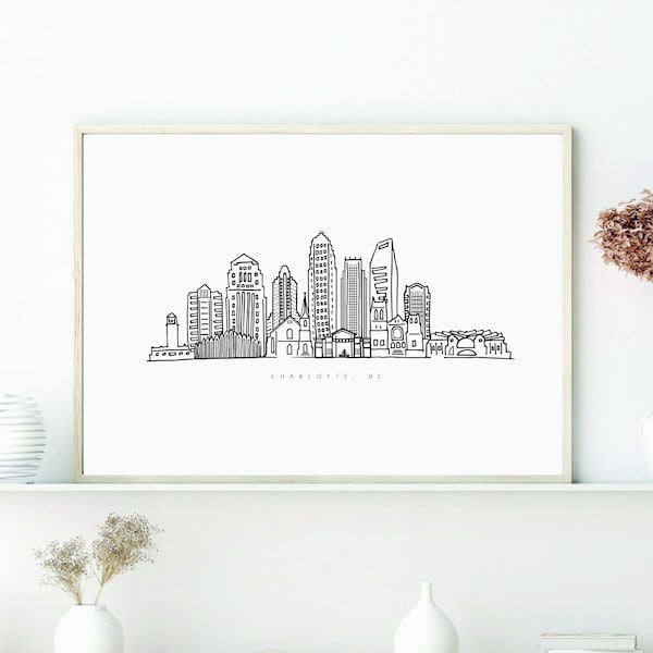 Charlotte skyline print, Charlotte North Carolina print, Charlotte Print, CLT print, CLT skyline