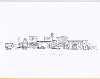Woodstock Georgia, Woodstock Georgia line drawing, Woodstock, Georgia print, Woodstock print, downtown Woodstock, Woodstock skyline