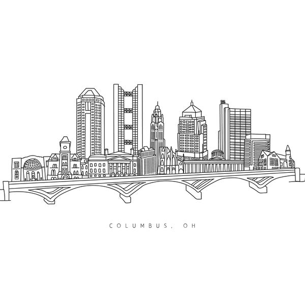 Columbus OH Art Print, Ohio State art print, Columbus skyline, Columbus Ohio, Columbus Ohio skyline drawing, Ohio drawing, Ohio print