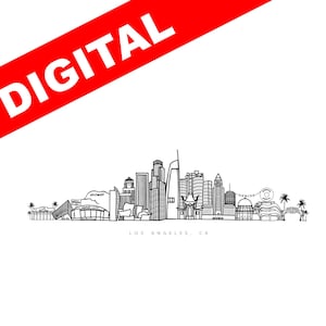 Los Angeles skyline digital print, LA print, LA California, Los Angeles skyline