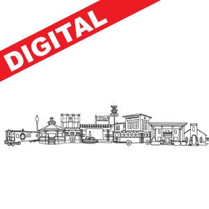 Woodstock Georgia, Woodstock GA drawing, Woodstock, DIGITAL Georgia drawing, Georgia print, downtown Woodstock, Woodstock skyline, Woodstock