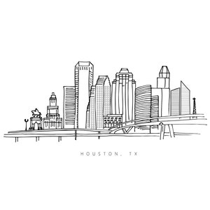 Houston skyline, Houston line drawing, Houston drawing, Houston print, Houston TX art, Houston Texas, Houston skyline drawing, Houston TX