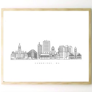 Cambridge print, Cambridge drawing, Cambridge Massachusetts line drawing print, Cambridge Massachusetts, Cambridge line drawing