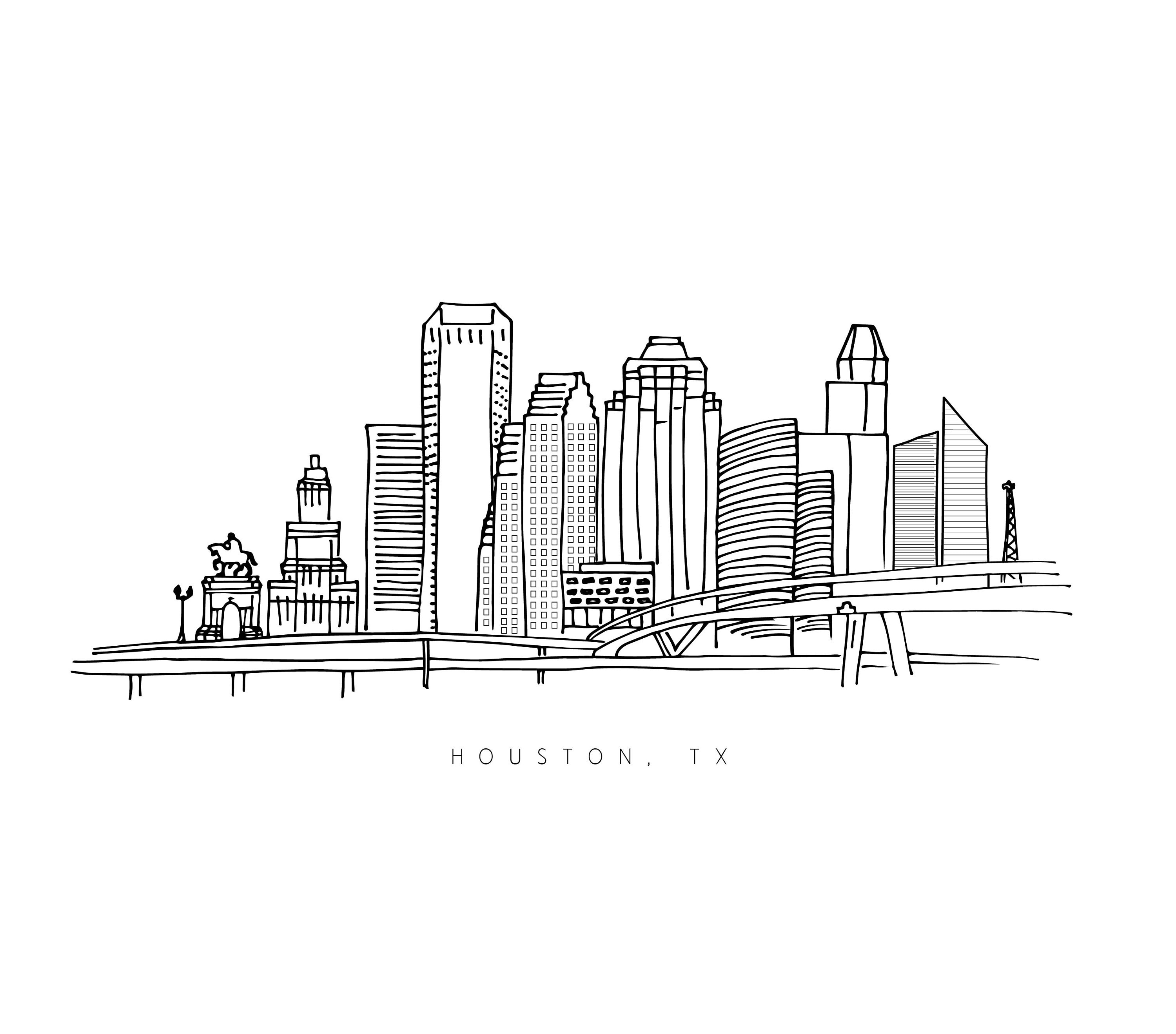 Houston skyline Houston line drawing Houston drawing Etsy