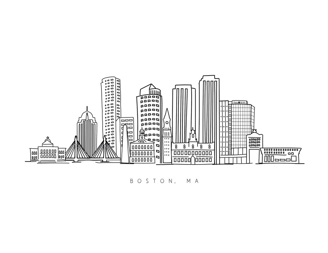 Boston Print, Boston Skyline, Boston MA, Boston Line Drawing, Boston