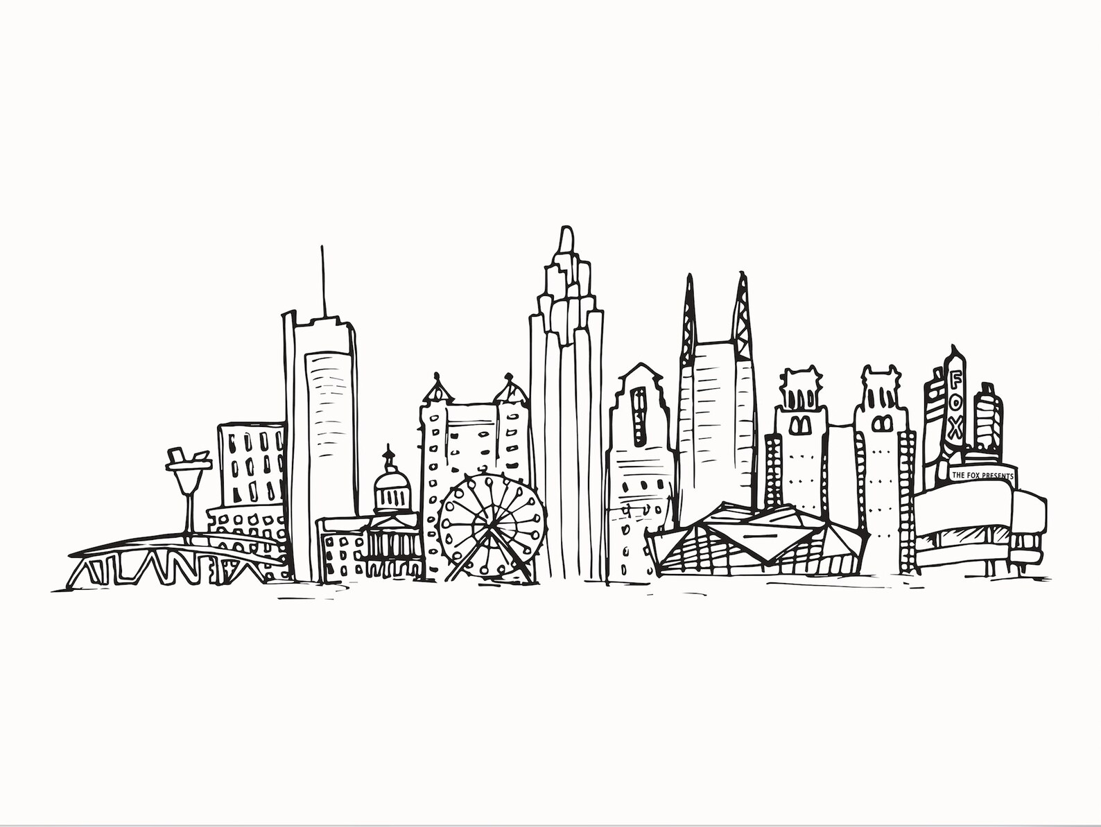 Atlanta Print, Atlanta Skyline Print, Atlanta City Drawing, Wall Art ...