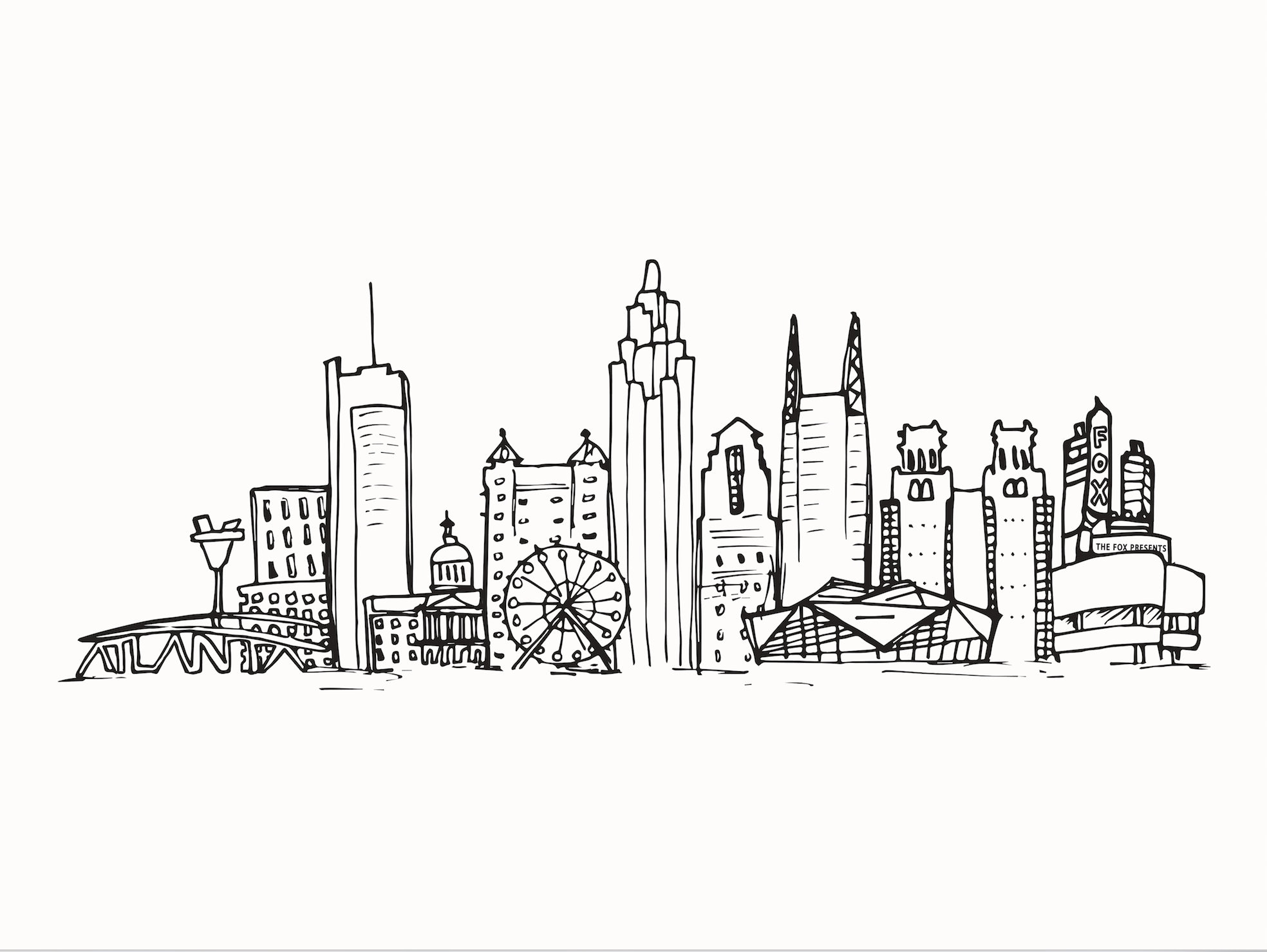 Atlanta Print, Atlanta Skyline Print, Atlanta City Drawing, Wall Art ...