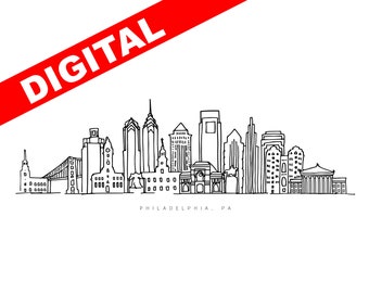 Digital Philadelphia skyline print, Philadelphia print, Philadelphia Print, digital print, PHL skyline, Philly, Philadelphia skyline