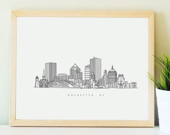 Rochester NY Print, Downtown Rochester Skyline Poster, Genesee River, Rochester Gift, Rochester Art, Rochester New York, Rochester drawing