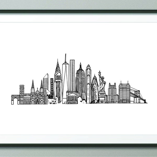 NYC skyline, New York skyline, NYC line drawing, nyc, New York line drawing, NYC print