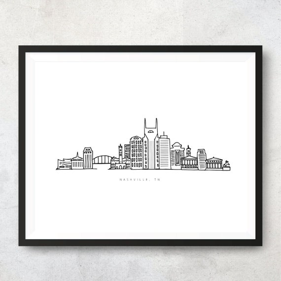 Nashville print, Nashville skyline print, Nashville city drawing, wall art print, Nashville TN drawing, Nashville TN
