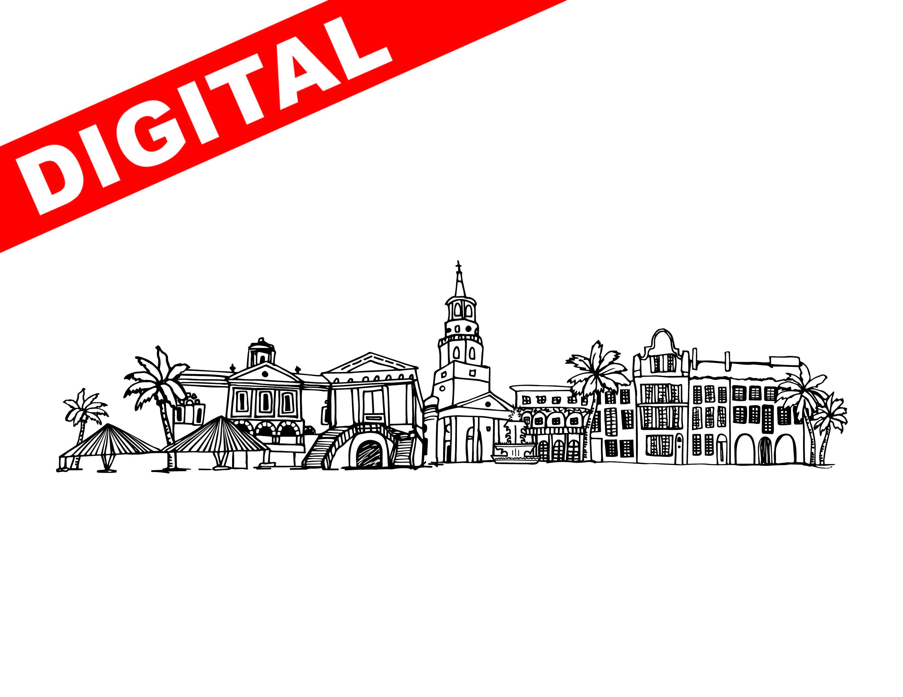 Sc Line Drawings Charleston DIGITAL Print, Charleston SC Line Drawing Digital Print ...