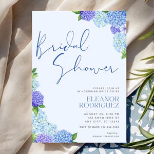 Bridal Shower invitation, blue shower, blue floral invitation, Hydrangea invitation, Baby shower gender neutral, bridal shower hydrangea