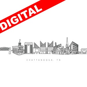 DIGITAL Chattanooga line drawing, Chattanooga skyline drawing, Chattanooga Tennessee, Chattanooga TN line drawing, Chattanooga TN print