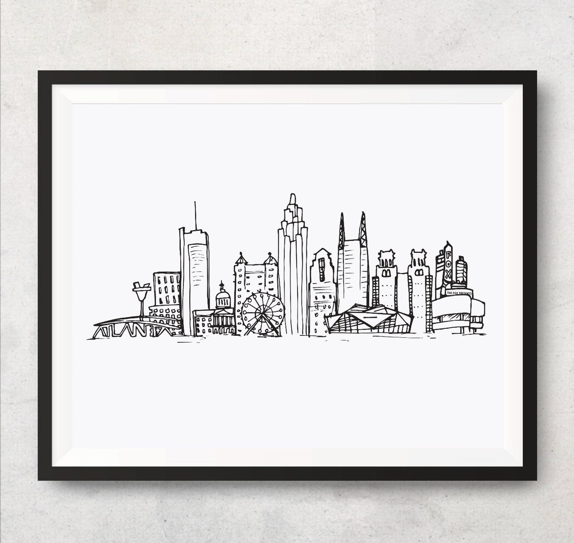 Atlanta Print, Atlanta Skyline Print, Atlanta City Drawing, Wall Art ...