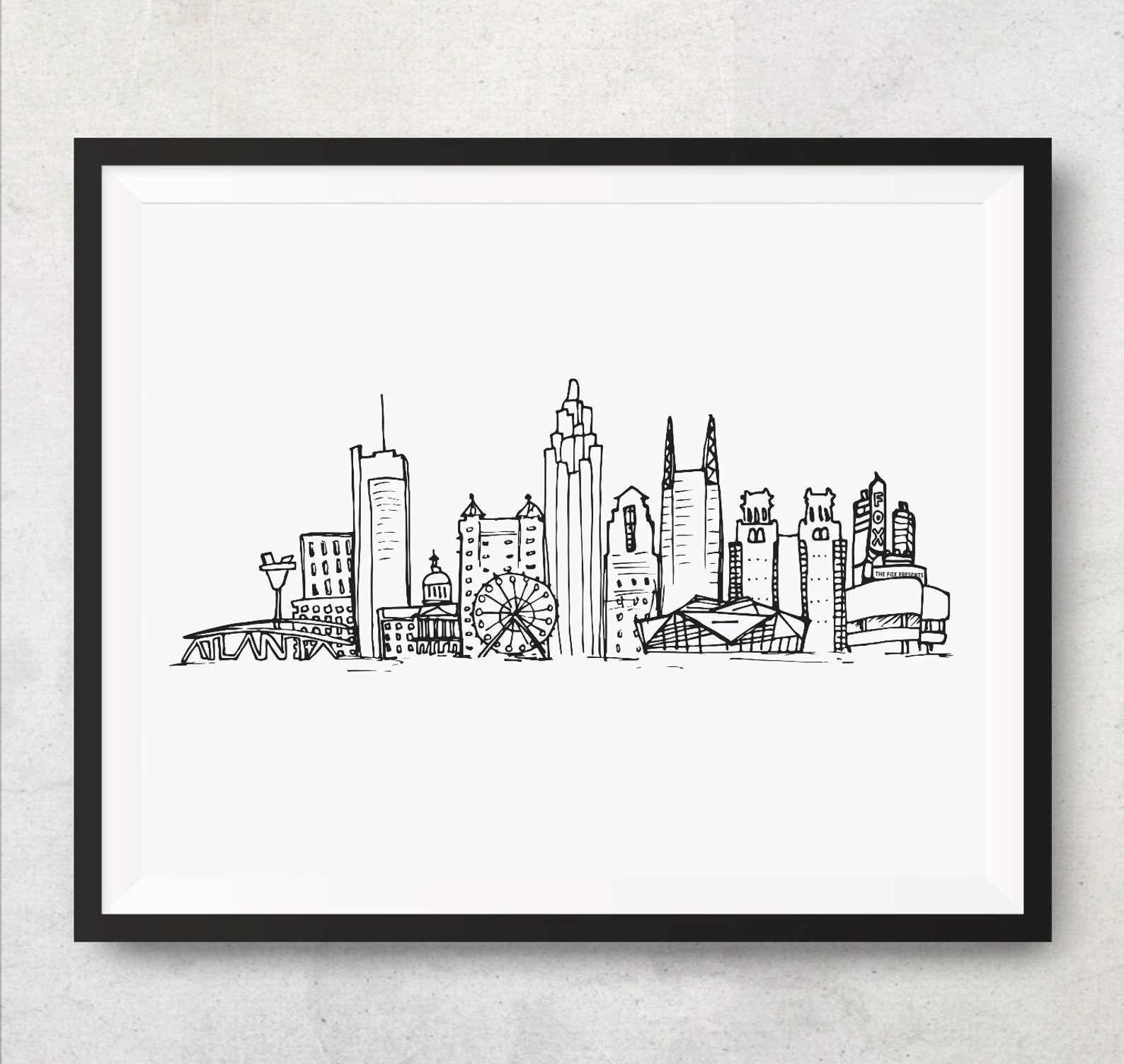 One line drawing cityscape