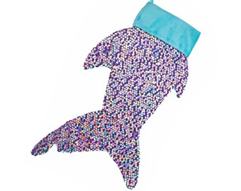 I Believe in Mermaids - Shark Tail Christmas Stocking - Teal Sharkle