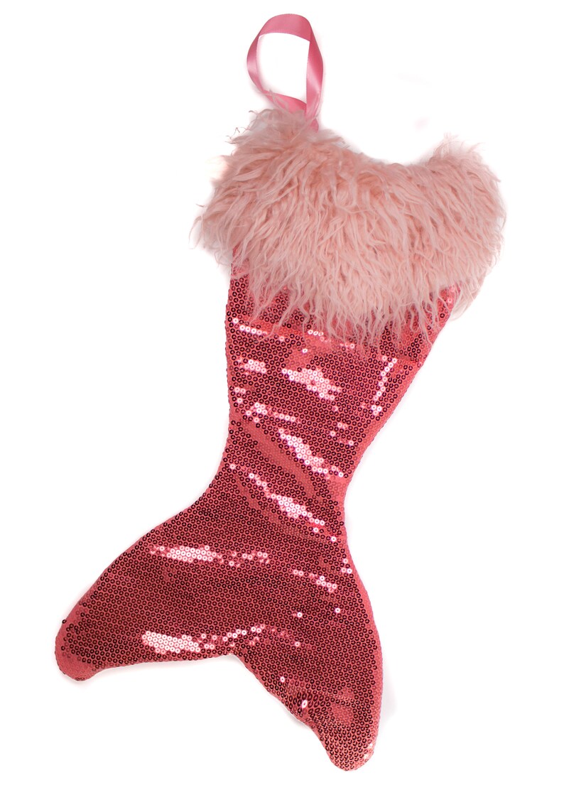 Mermaid Tail Christmas Stocking Salmon Siren Sequin Shag Etsy Ireland