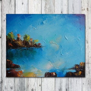 Oil Painting, Modern Art, Landscape Oil Painting, Canvas Painting, Blue Abstract Canvas art, Original Artwork, Bedroom Decor, Frame Painting