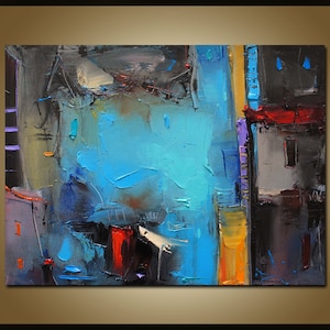 Abstract Painting Canvas Original Abstract Art  Blue Abstract Wall Art Texture Oil Painting Yellow Oil Painting Original Minimalist Painting
