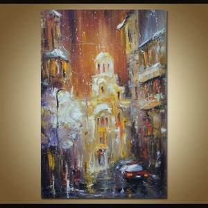 Original Oil Painting, City scene, Abstract Canvas Art, Canvas Wall Decor, Original Art Abstract, Contempo0rary Wall Art, Landscape Painting