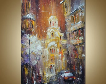Original Oil Painting, City scene, Abstract Canvas Art, Canvas Wall Decor, Original Art Abstract, Contempo0rary Wall Art, Landscape Painting