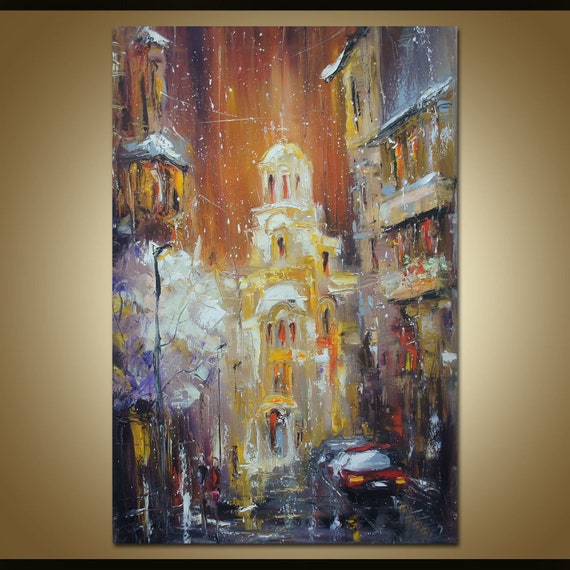 Original Oil Painting City scene Abstract Canvas Art Canvas | Etsy