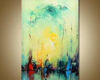 Levendig abstract olieverfschilderij op canvas: hedendaagse muurkunst, 8 x 12 inch