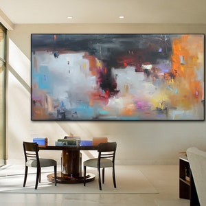 Pintura colorida extra grande arte de parede original laranja pinturas abstratas pintura acrílica em tela textura original arte de parede de sala de jantar