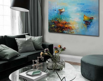 Large Canvas Art Abstract Landscape Painting Beige Painting Blue Oil Painting Original Abstract Landscape Abstract Art Canvas Office Decor