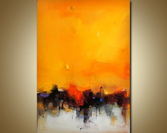 Modernes abstraktes abstraktes Gemälde, gelb-orangefarbenes Gemälde, schwere Textur, graues Acrylgemälde, extra großes Wandkunst-Wohnzimmer-Wandkunst-Dekor