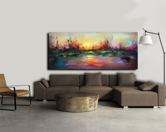 Abstract Sunset Oil Paintings On Canvas Original Abstract Landscape Fine Art Handmade Contemporary Art Modern Wall Art for Living Room Decor