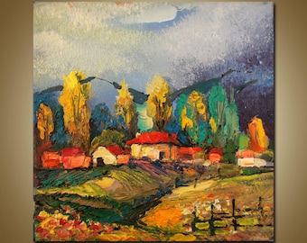 Toskanischer Olivenhain Gemälde, Italienische Landschaft, Öl auf Leinwand