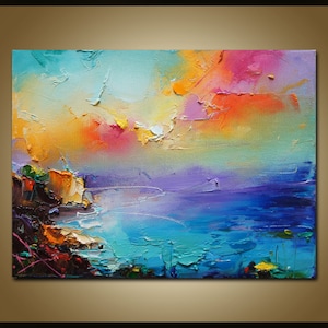 Colorful Painting, Seascape Oil Painting, Modern Art,Palette Knife, Original Artwork, Kitchen Decor, Abstract Canvas Art, Canvas Wall Decor