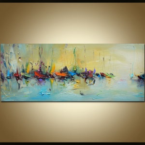 40&quot;х16&quot; Abstract Painting on Canvas In Bright Colors Modern Canvas Wall Art Colorful Artwork Acrylic Art on Canvas Abstract Sea Oil Painting