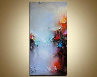 抽象油絵、オリジナル風景画、抽象キャンバスアート、風景画、素朴な