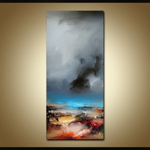 Original Coastal Landscape Abstract Canvas Painting,Gray White Abstract Painting,Sky Landscape Painting,Large Sky Art Oil Painting On Canvas
