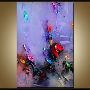 Small Abstract Bloming Flowers Paintings On Canvas, Modern Romantic Fine Art, Colorful Flowers Hand Painted Art, Textured Home Wall Decor