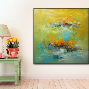 Colorful Wall Art Oversize Square Modern Contemporary Extra Large Brush Stroke Hand Painted Oil Painting On Canvas Red Yellow Green Painting