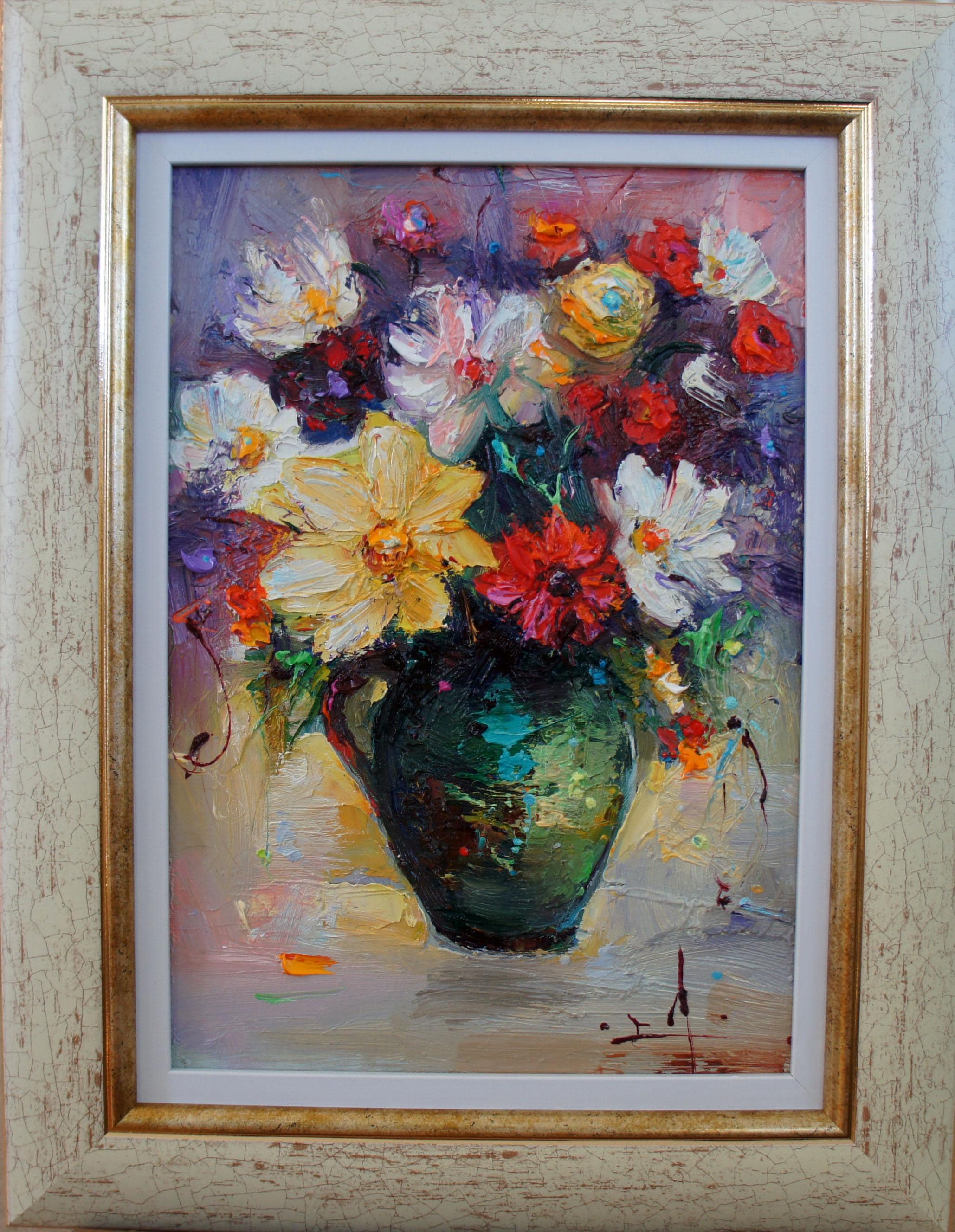 花の静物画、オリジナル油彩画（板絵）、額装済みキッチン装飾 - Etsy 日本