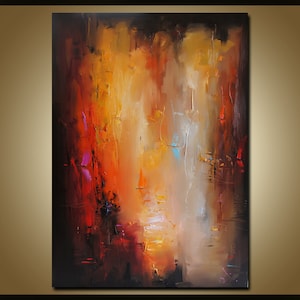Colorful Palette Knife Oil Painting on Canvas Artwork Modern Vertical Oversize Abstract Extra Large Wall Art Red Black Orange Sea Painting