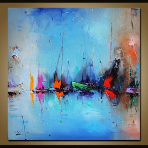 Landschapsolieverfschilderij op canvas, origineel schilderij, zeeschilderij, expressionistische kunst, zee oceaan schilderij, kunst aan de muur slaapkamer, abstracte kunst