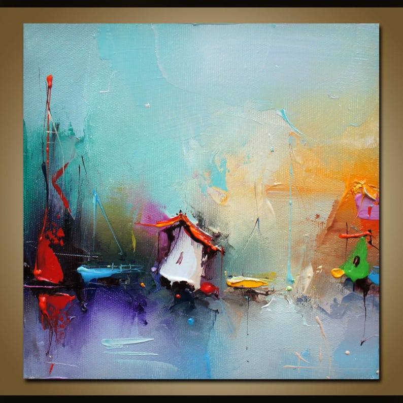 Pintura de paisaje sobre lienzo, pintura al óleo, arte original, arte mural natural, pintura abstracta, arte italiano, arte para sala de estar, arte mural texturizado imagen 1
